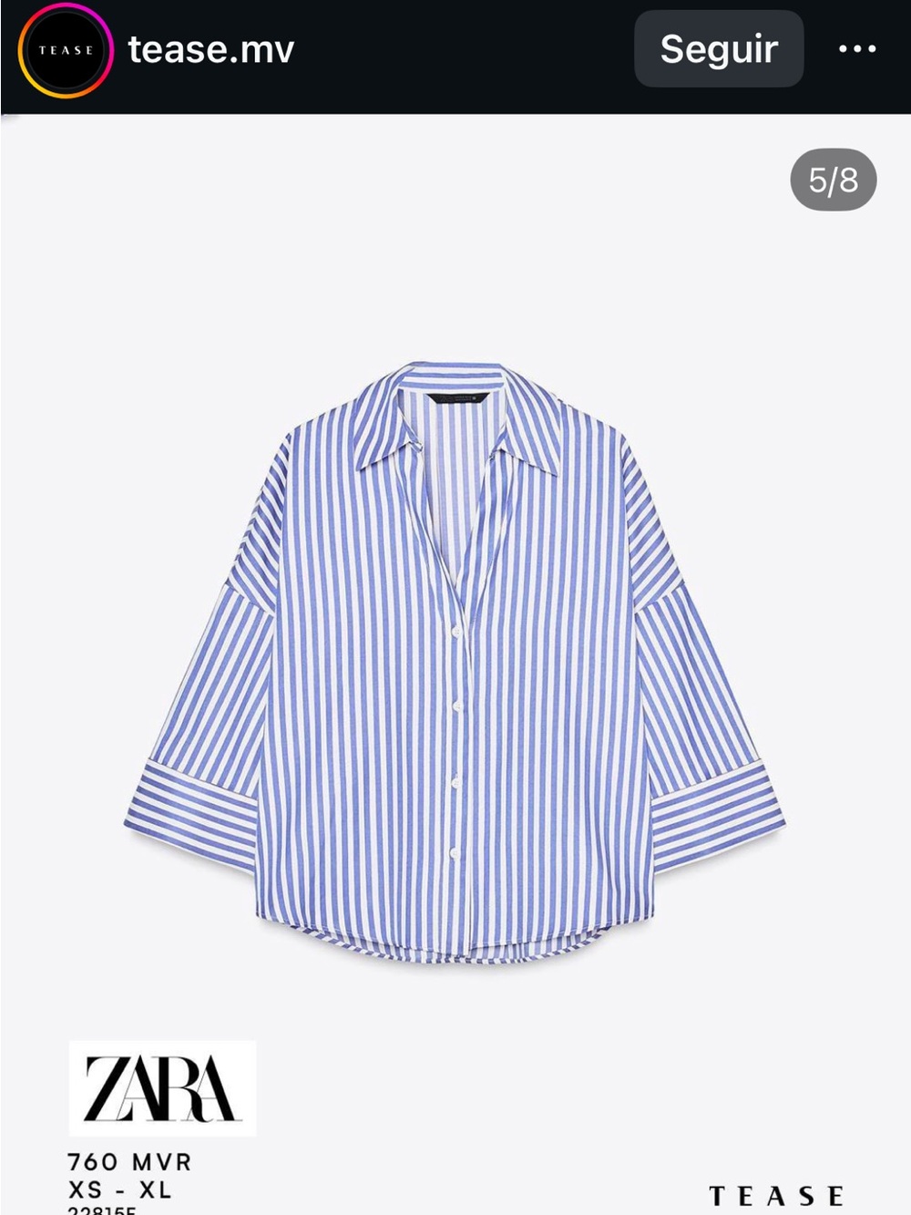 Zara Blue and White Vertical Stripe Shirt